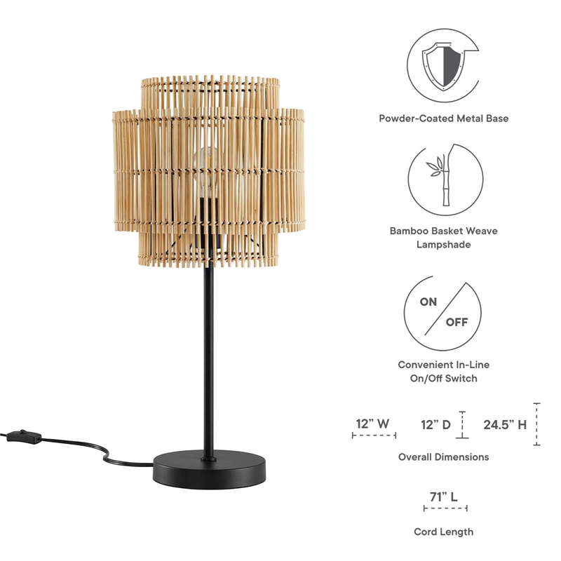 Modway Nourish 1-Light Modern Bamboo/Metal Table Lamp in Natural