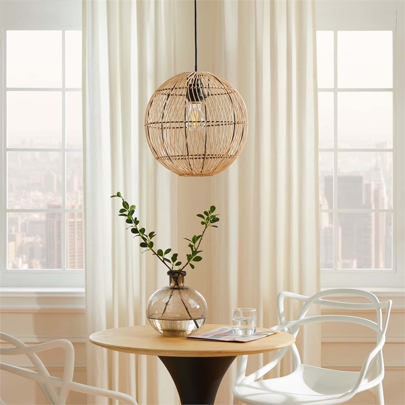 Modway Nurture 1-Light Modern Rattan/Iron Pendant Light in Natural