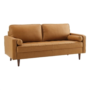 Modway Valour 73&quot Modern Top Grain Leather Upholstered Sofa in Tan