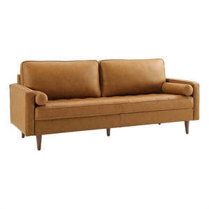 Modway Valour 81&quot Modern Top Grain Leather Upholstered Sofa in Tan