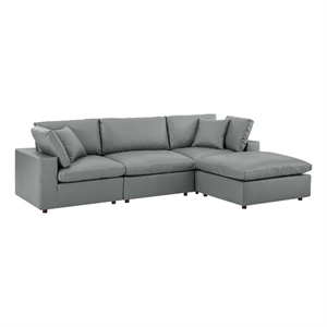 modway commix 4-piece contemporary vegan leather sectional sofa in gray