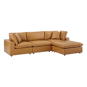 modway commix 4-piece contemporary vegan leather sectional sofa in tan