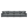 Modway Commix 4-Seater Down Filled Overstuffed Faux Leather Sofa in Gray