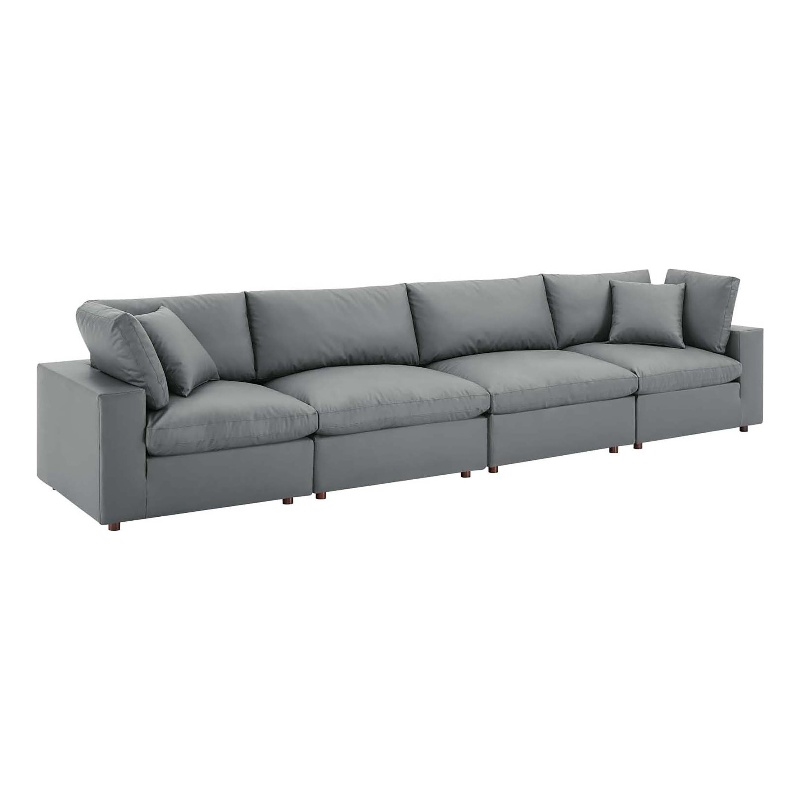 Modway Commix 4-Seater Down Filled Overstuffed Faux Leather Sofa in Gray