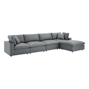 modway commix 5-piece contemporary vegan leather sectional sofa in gray