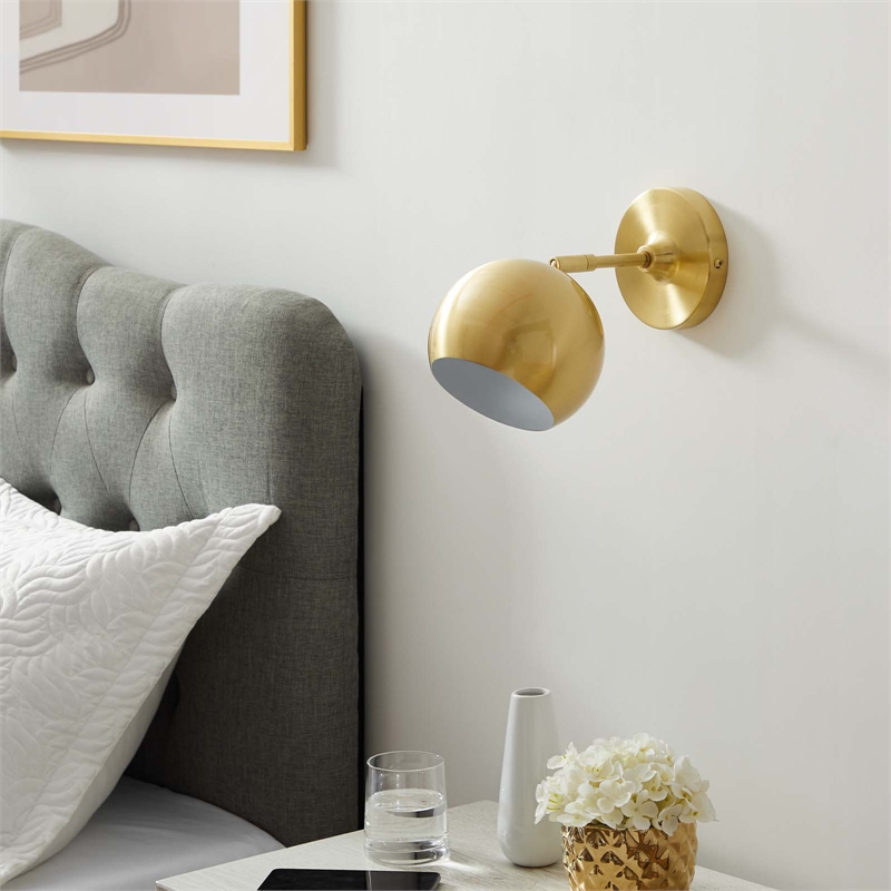 Modway Chalice 1-Light Modern Metal Swing-Arm Wall Sconce in Satin Brass