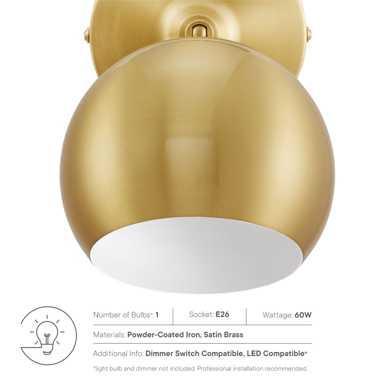 Modway Chalice 1-Light Modern Metal Swing-Arm Wall Sconce in Satin Brass