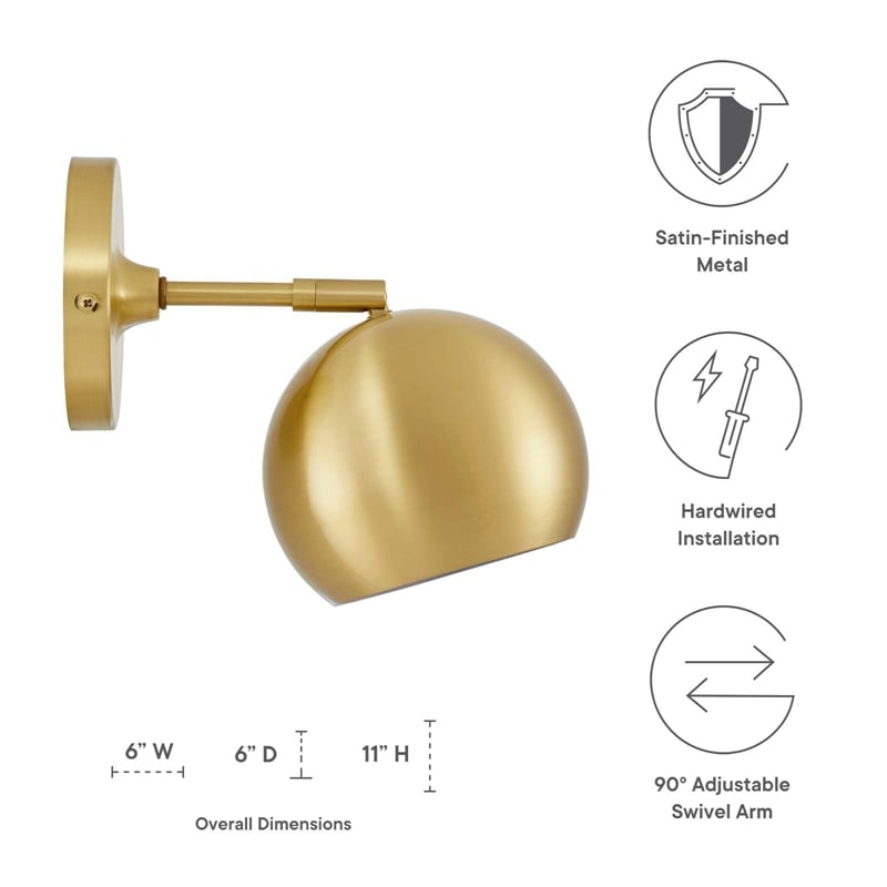 Modway Chalice 1-Light Modern Metal Swing-Arm Wall Sconce in Satin Brass