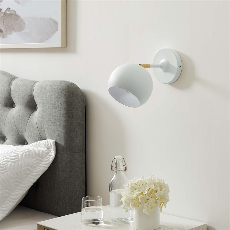 Modway Chalice 1-Light Modern Metal Swing-Arm Wall Sconce in White/Gold