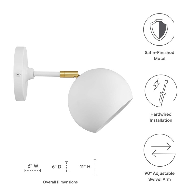 Modway Chalice 1-Light Modern Metal Swing-Arm Wall Sconce in White/Gold