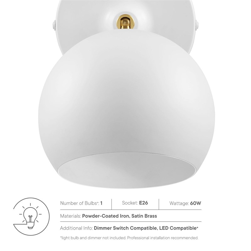 Modway Chalice 1-Light Modern Metal Swing-Arm Wall Sconce in White/Gold