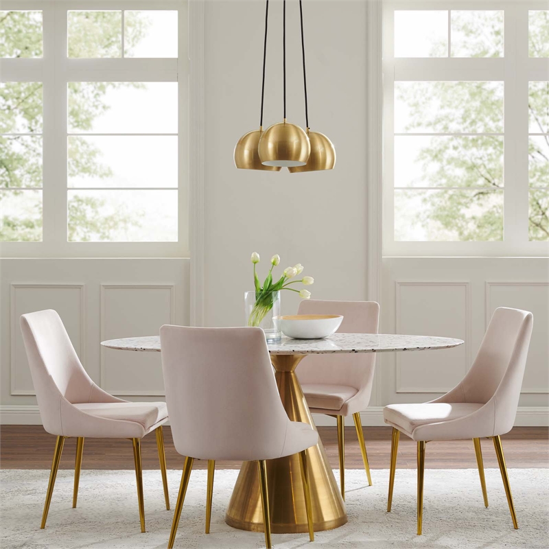 Modway Chalice 3 Lights Modern Metal/Fabric Pendant in Satin Brass