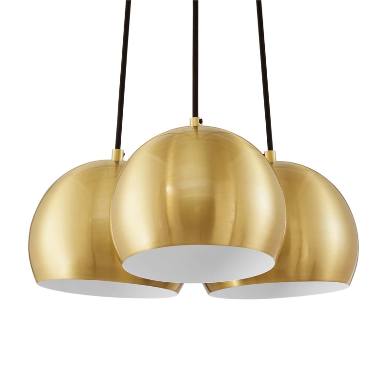 Modway Chalice 3 Lights Modern Metal/Fabric Pendant in Satin Brass