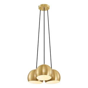 modway chalice 3-light contemporary iron and fabric pendant in satin brass