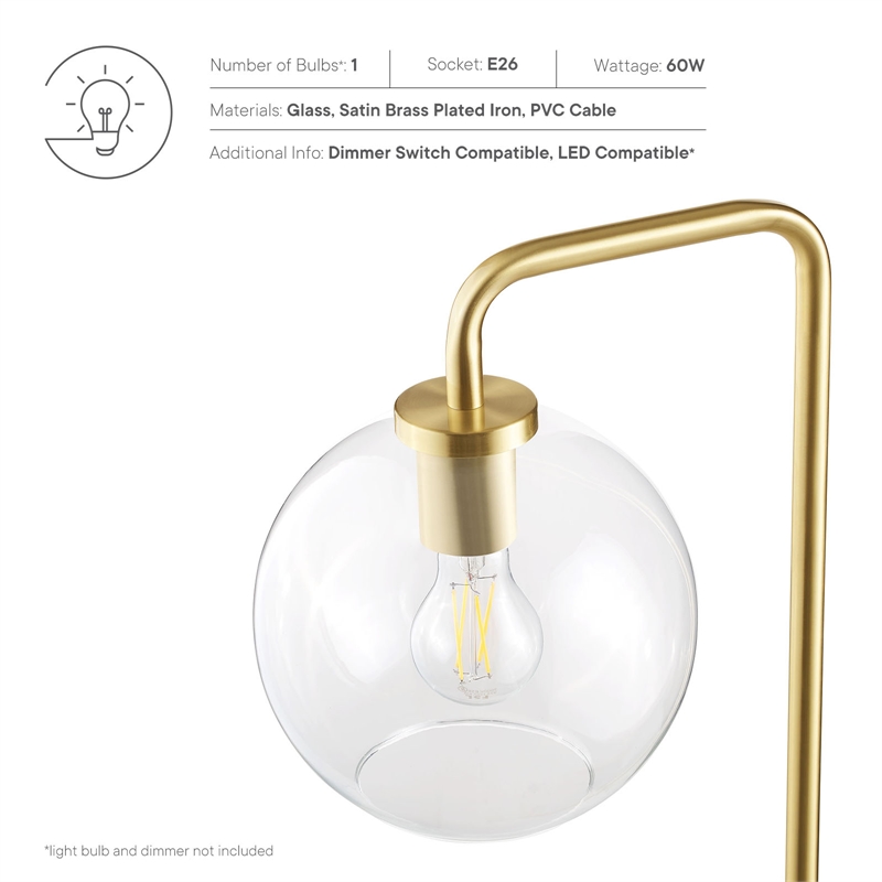 Modway Silo 1-Light Modern Glass/Metal Floor Lamp in Satin Brass