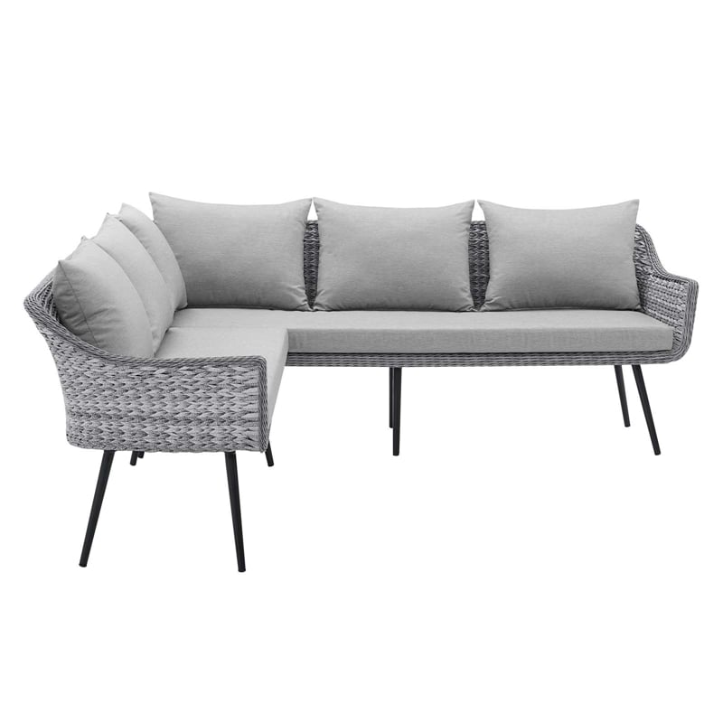 Modway Endeavor Fabric & Aluminum Patio Sectional Sofa in Gray