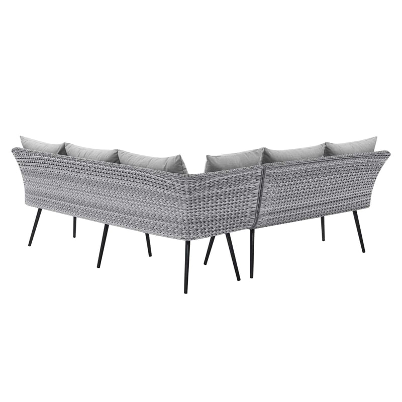 Modway Endeavor Fabric & Aluminum Patio Sectional Sofa in Gray