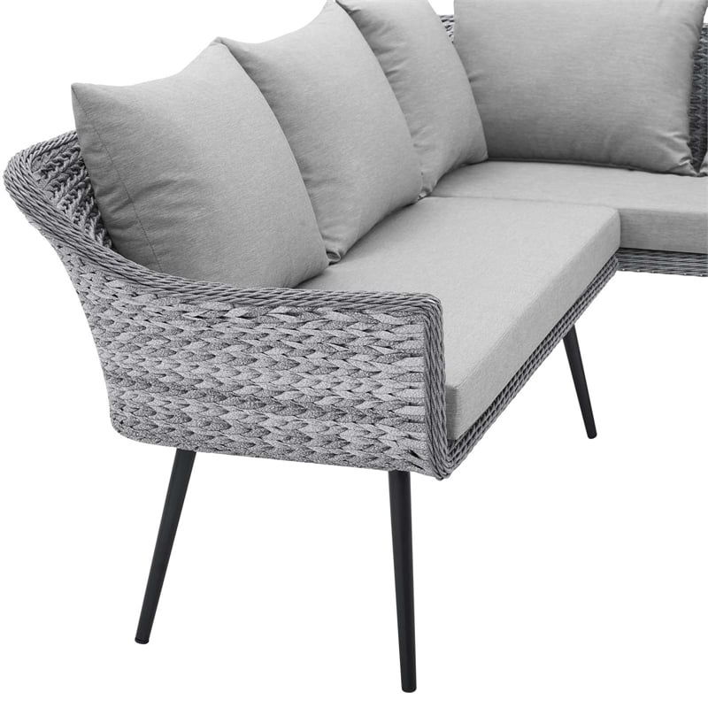 Modway Endeavor Fabric & Aluminum Patio Sectional Sofa in Gray
