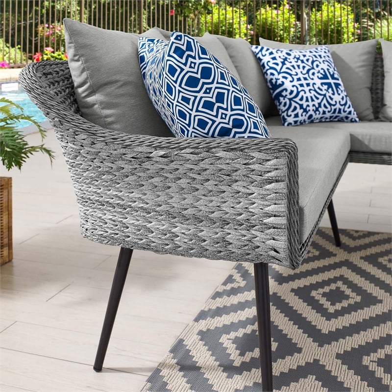 Modway Endeavor Fabric & Aluminum Patio Sectional Sofa in Gray