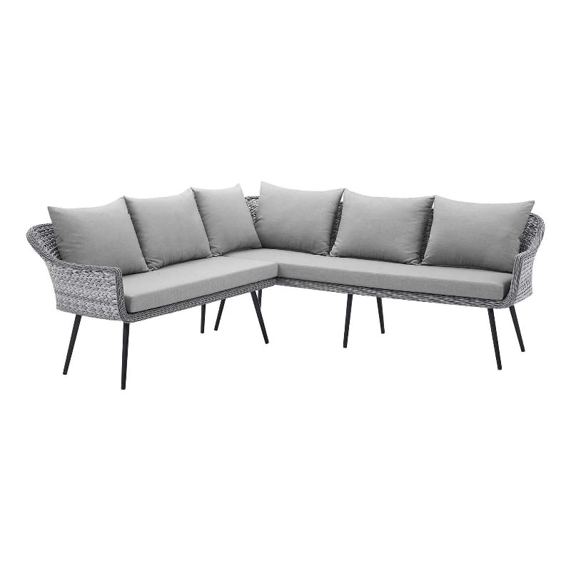 Modway Endeavor Fabric & Aluminum Patio Sectional Sofa in Gray