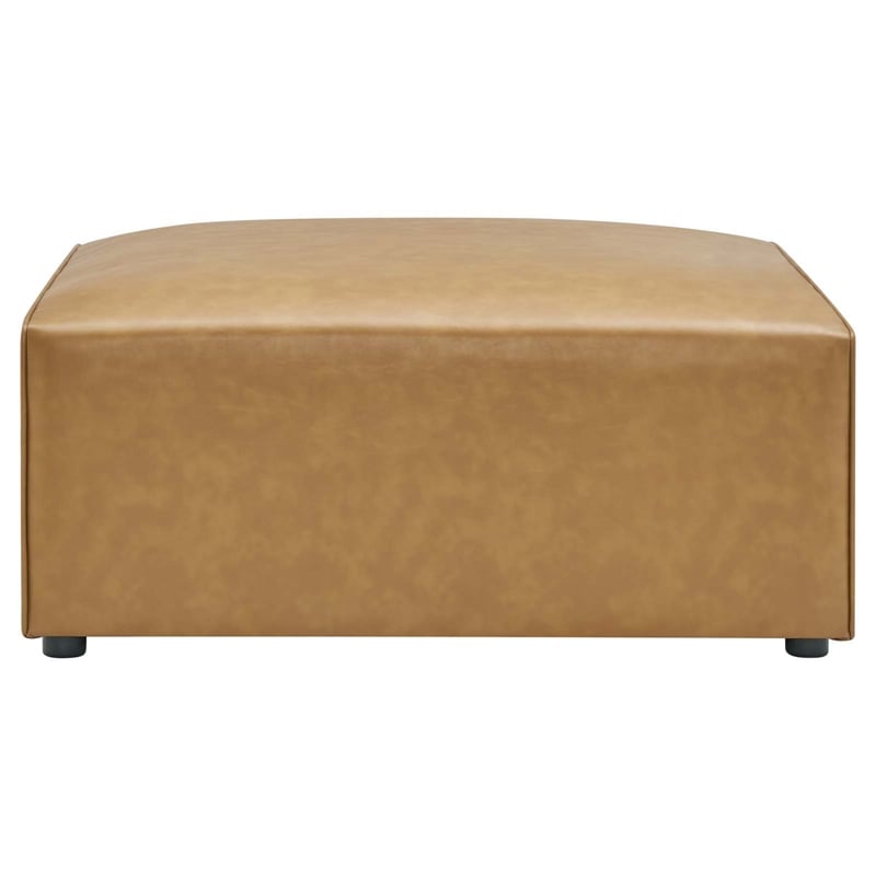 Modway Mingle Modern Faux Leather Sofa Set with 2 Ottomans in Tan