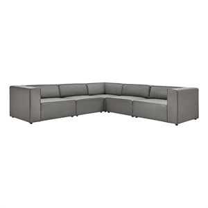 modway mingle 5-piece contemporary vegan leather sectional sofa in gray