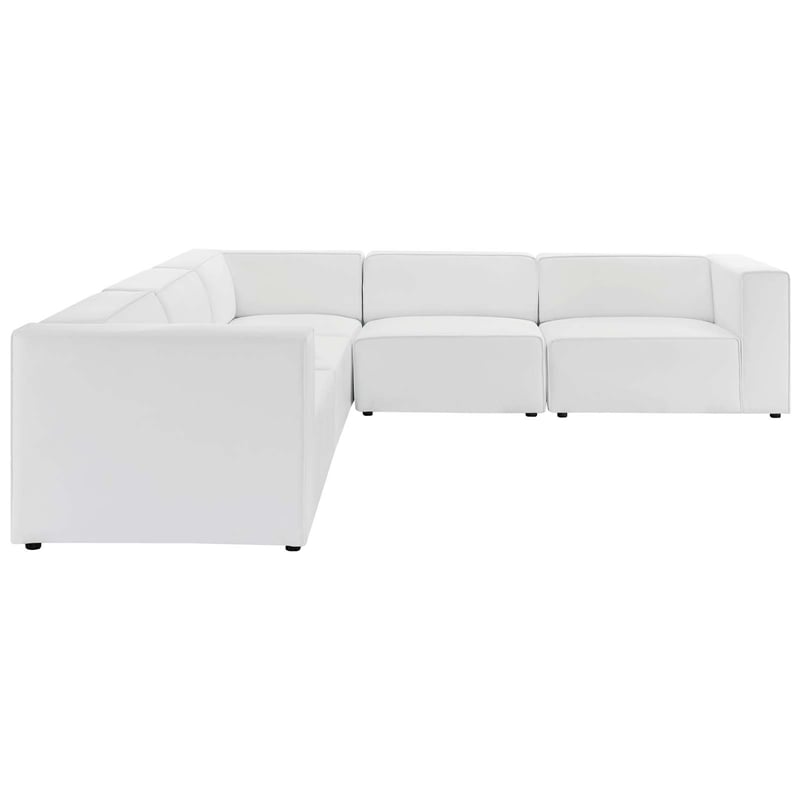 Modway Mingle 5-Piece Modern Faux Leather Sectional Sofa in White
