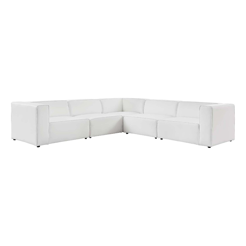 Modway Mingle 5-Piece Modern Faux Leather Sectional Sofa in White