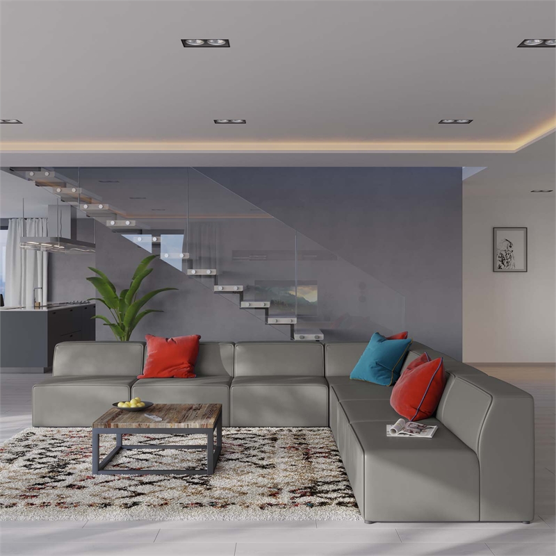 Modway Mingle 7-Piece Modern Faux Leather Sectional Sofa in Gray