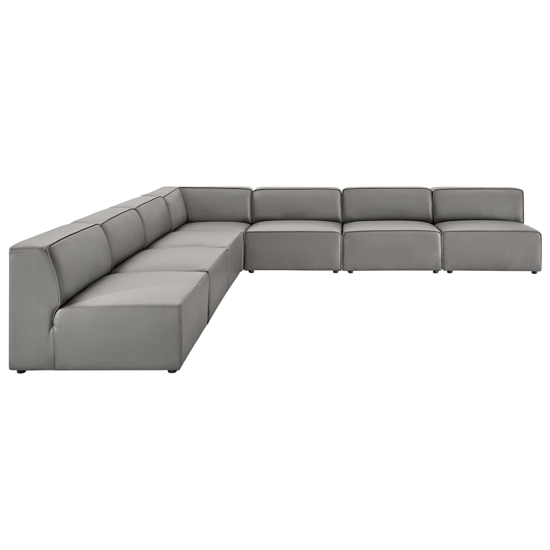 Modway Mingle 7-Piece Modern Faux Leather Sectional Sofa in Gray