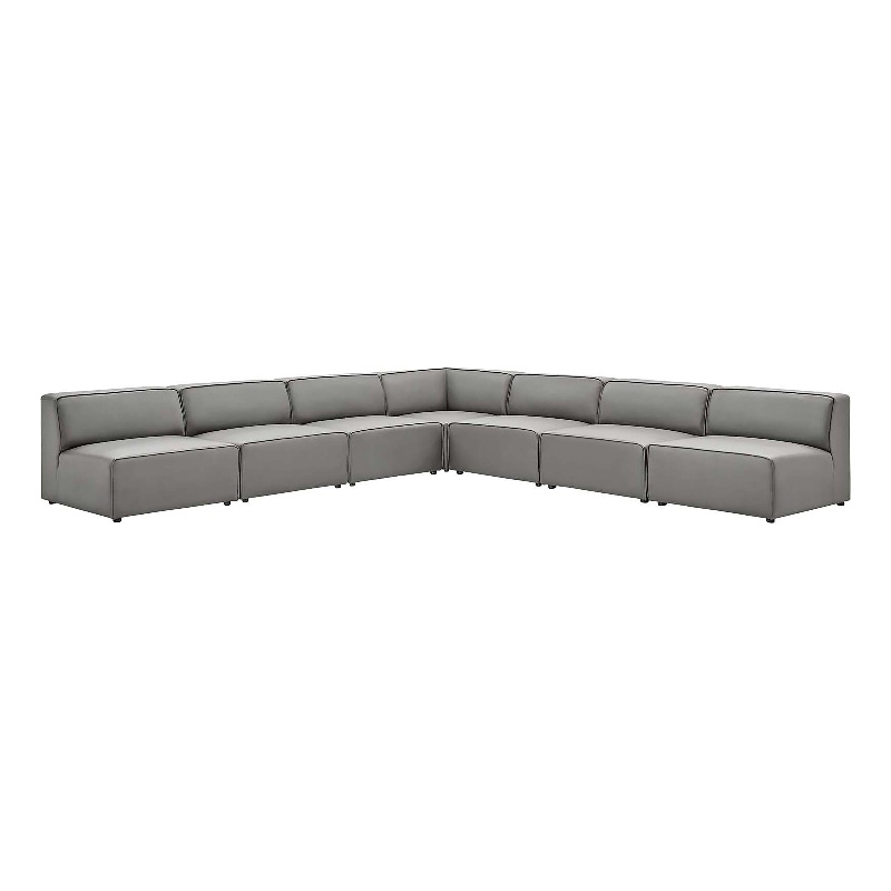 Modway Mingle 7-Piece Modern Faux Leather Sectional Sofa in Gray