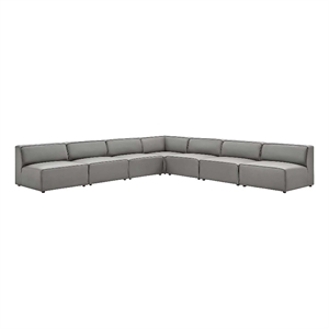 modway mingle 7-piece contemporary vegan leather sectional sofa in gray finish