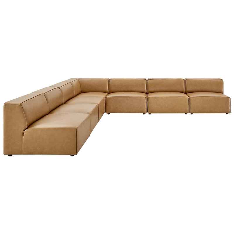 Modway Mingle 7-Piece Modern Faux Leather Sectional Sofa in Tan Finish