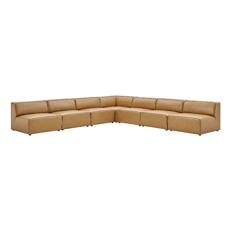 Modway Mingle 7-Piece Modern Faux Leather Sectional Sofa in Tan Finish