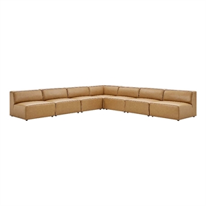modway mingle 7-piece contemporary vegan leather sectional sofa in tan finish