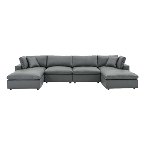 modway commix 6-piece contemporary vegan leather sectional sofa in gray