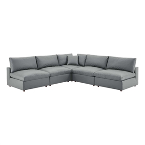 modway commix 5-piece contemporary faux leather sectional sofa in gray
