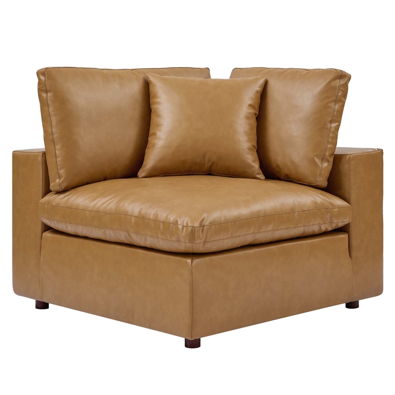 Modway Commix 5-Piece Modern Faux Leather Sectional Sofa in Tan