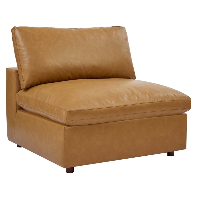 Modway Commix 5-Piece Modern Faux Leather Sectional Sofa in Tan