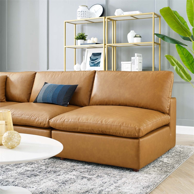 Modway Commix 5-Piece Modern Faux Leather Sectional Sofa in Tan