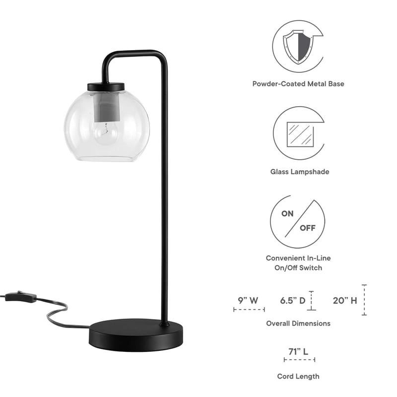 Modway Silo 1-Light Modern Glass/Metal Table Lamp in Black/Clear