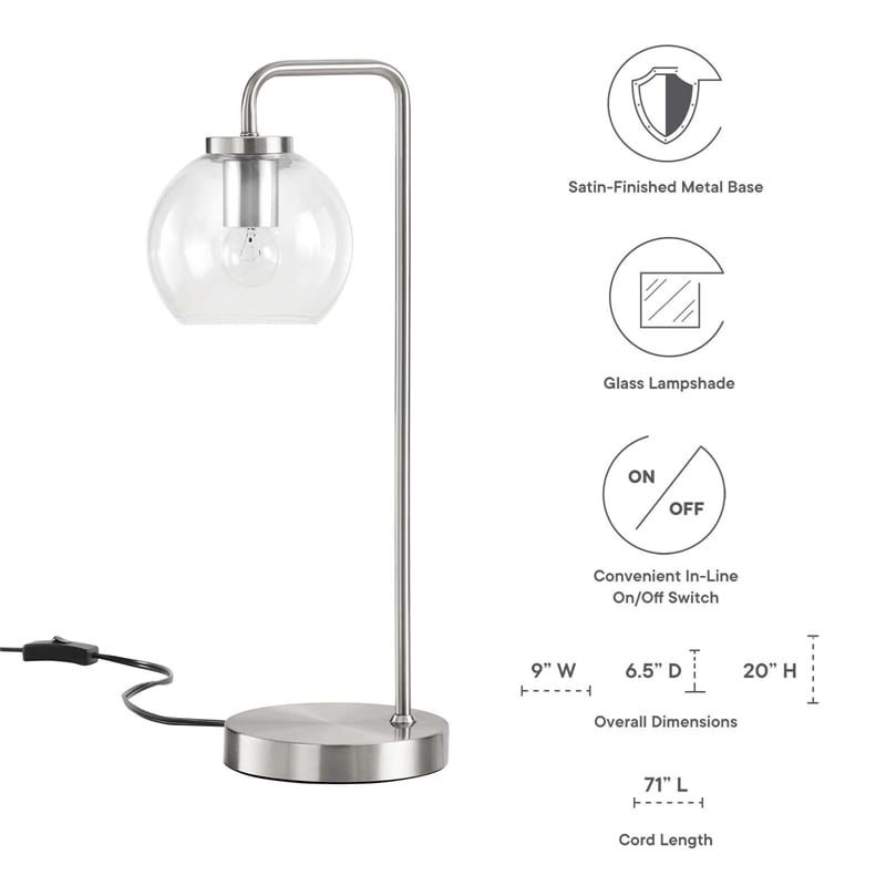 Modway Silo 1-Light Modern Glass/Metal Table Lamp in Satin Nickel