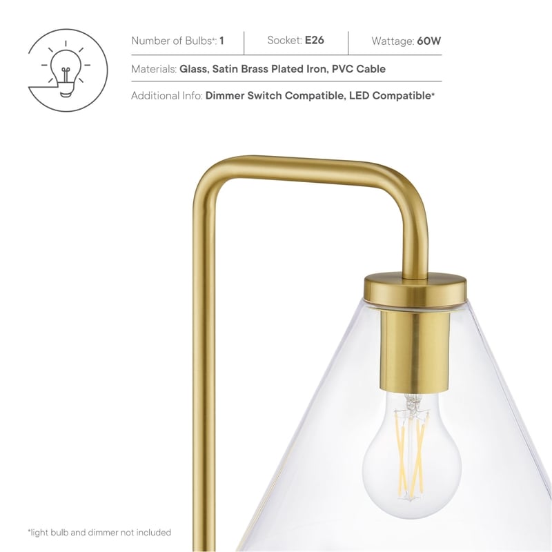 Modway Element 1-Light Modern Glass/Metal Floor Lamp in Satin Brass