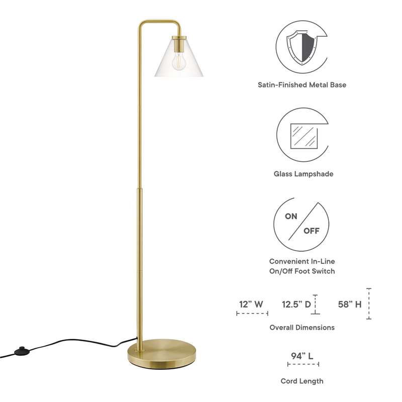 Modway Element 1-Light Modern Glass/Metal Floor Lamp in Satin Brass