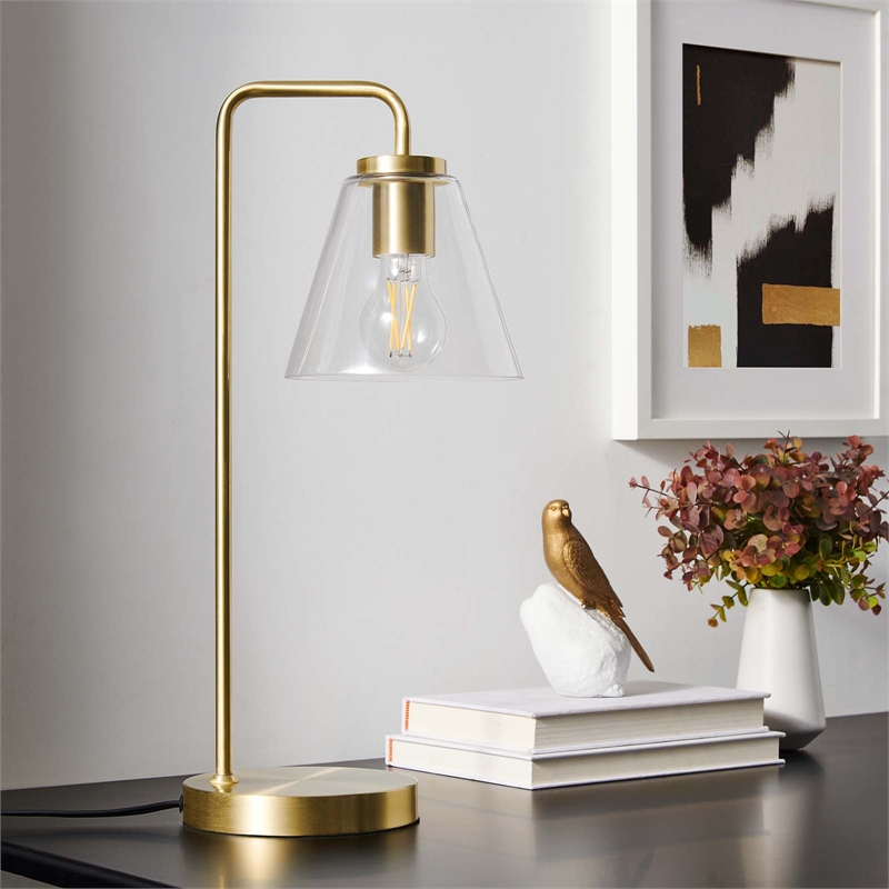 Modway Element 1-Light Modern Glass/Metal Table Lamp in Satin Brass