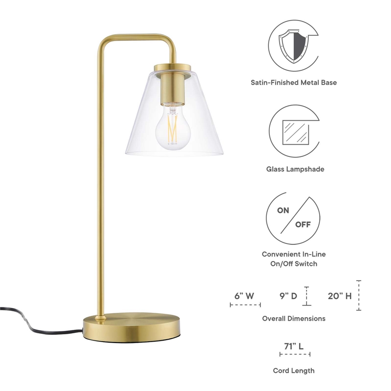 Modway Element 1-Light Modern Glass/Metal Table Lamp in Satin Brass