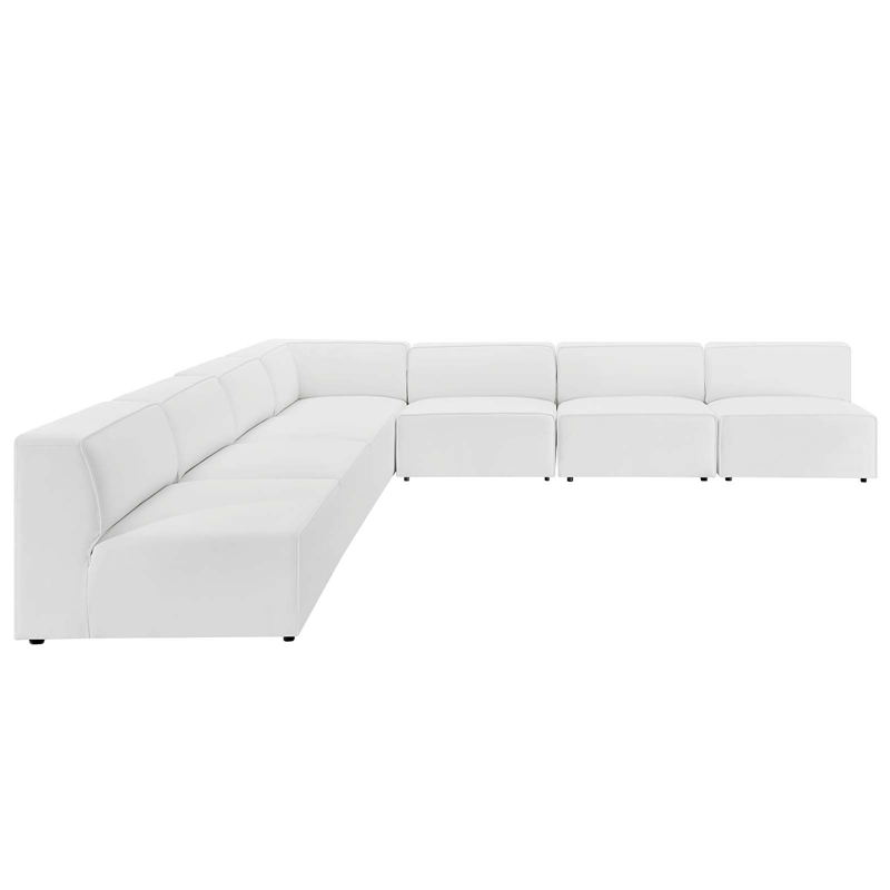 Modway Mingle 7-Piece Modern Faux Leather Sectional Sofa in White Finish