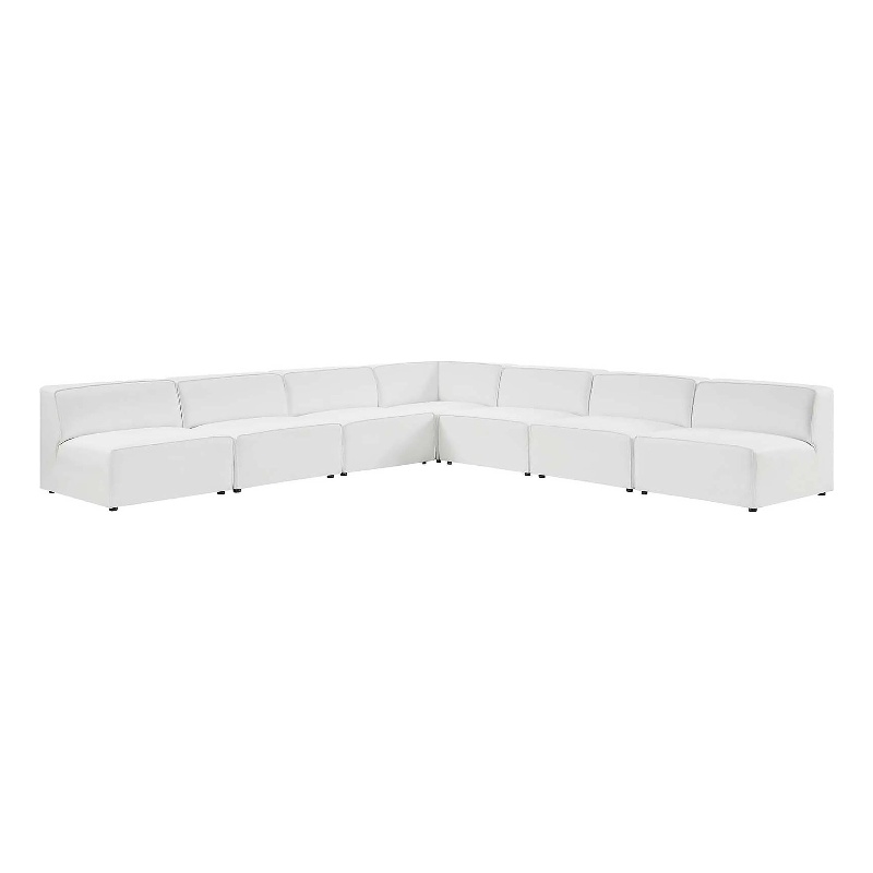 Modway Mingle 7-Piece Modern Faux Leather Sectional Sofa in White Finish