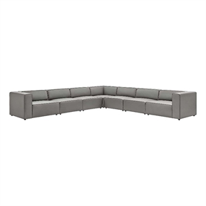 modway mingle 7-piece contemporary vegan leather sectional sofa in gray