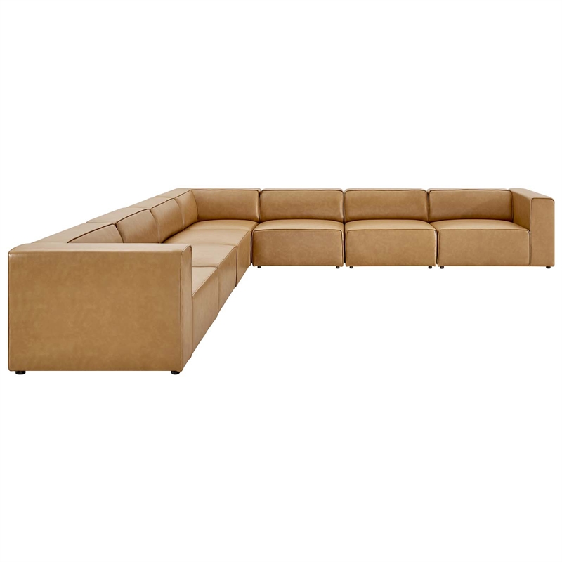 Modway Mingle 7-Piece Modern Faux Leather Sectional Sofa in Tan
